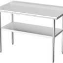 Derro Stainless Steel Table for Prep & Work, 24 x 48 in, Metal Commercial Heavy Duty Table with Backsplash and Adjustable Under Shelf and Foot for Restaurant, Home and Hotel