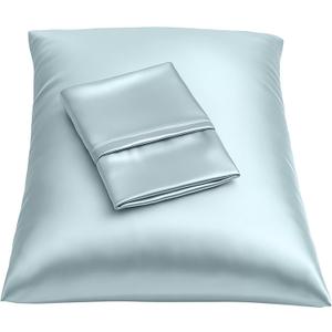 BLISSFORD Satin Pillowcase with Zipper, for Hair and Skin Care, Feels Soft and Cool Like a Silk Pillowcase, Satin Pillow Cases 2 Pack, Slik Pillow Cover, Baby Blue - Queen Size, Set of 2