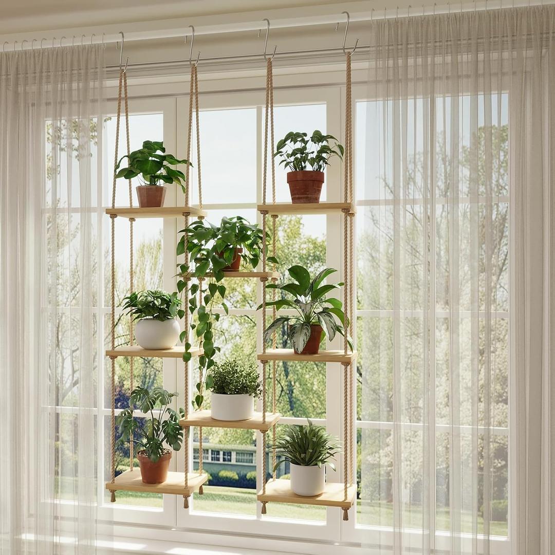 Drconox 8-Tier Window Plant Shelves Plant Window Shelf Windows Sill Plant Shelves Boho Hanging Plant Shelf for Decorate Living Rooms Bedrooms and Balconies