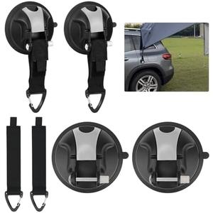 4 Pcs Heavy Duty Suction Cup Hooks, Car Camping Essentials Tie Down, Outdoor Strong Suction Cup for Camping Tarps RV Car SUV Awning Boat Tent Window Glass, Portable Suction Securing Hook