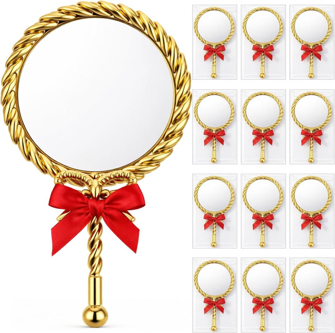 12 Set Vintage Handheld Mirror Bulk Small Hand Princess Mirrors with Handle Travel Decorative Portable for Bachelorette Wedding Princess Party Favors Gift Souvenir (Ornate,Gold)