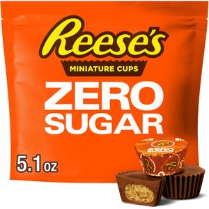 REESE'S Zero Sugar Miniatures Chocolate Peanut Butter Cups, Candy Bag, 5.1 oz (EXP 09/05/26)