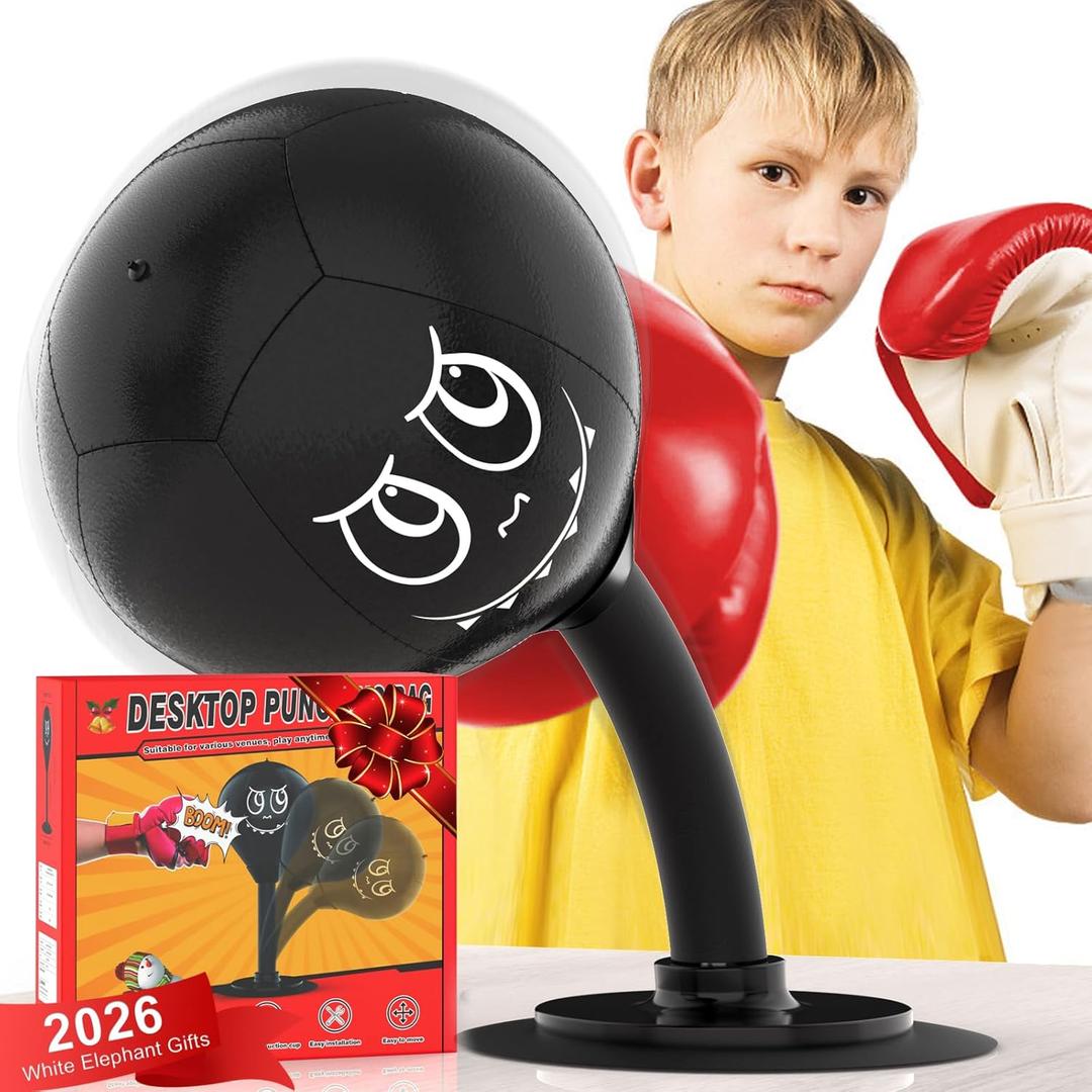 Strong Suction Desktop Punching Bag - Stress Relief Boxing Ball with Upgraded Durable Spring, Secured Office Home Desk Toy Gift for Kids, Friends, and Coworkers (Black)