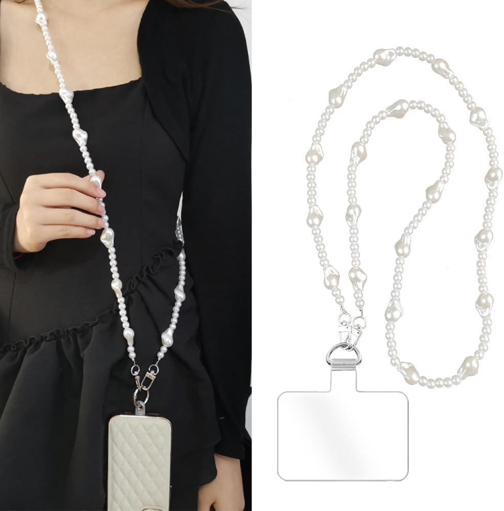 Phone Crossbody Chain Cell Phone Lanyard,Universal Leather+Metal Shouder Strap with Phone Tether Patches (N)