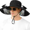 Solar Fan Hat,Solar Powered Fan Hat for Men Women,Wide Brim Sun Hat with 2 Solars Fan,2-in-1 Hands-Free Hats Fans (Black)
