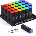 CAidRE Monthly Pill Organizer 2 Times a Day - 28 Day Pill Box AM PM, Daily Medicine Organizer for Vitamins, Supplements, Medications - BPA Free Pill Case for Home & Travel, Black