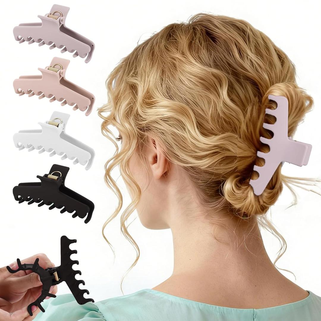 4Pcs Cloud Claw Clips for Women, 4.3 Inch Non-Slip Strong Hold Hair Claws, Unbreakable & Durable TPEE-Silicone Blend, Large Bendable Cozy Hair Clip for Thin/Thick/Curly Hair, All-Day Comfort (Mutil-Color6: Lavender, Pink, Black, Cream)