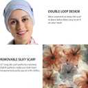 JarseHera Bamboo Cotton Liner Chemo Headwear for Womenwith Silky Scarfs for Cancer Hair Loss Sleep Caps Beanie (Black+Gray,2 Pair, One Size Fit Most)