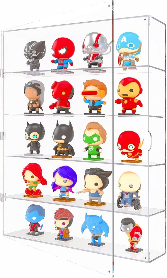 Acrylic Display Box for Mini Toys, 5 Tier Clear Display Case Wall Mounted or Desktop Display with Hinged Magnetic Door for Crystal, Rock, DIY Objects