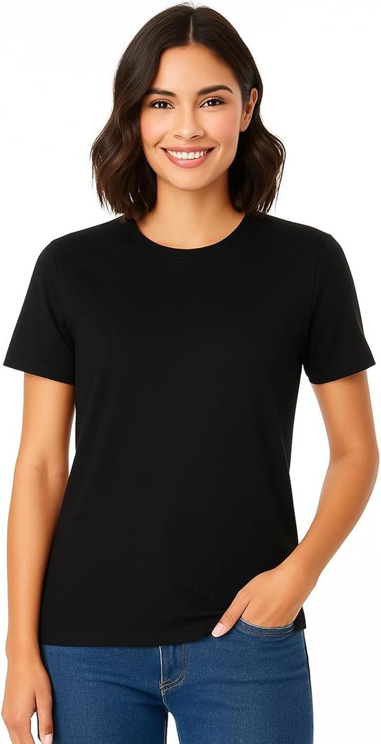 Women's 100% Cotton Crew Neck T-Shirt Classic Fit Plain Breathable & Soft Short Sleeve Tee | Pack of 1