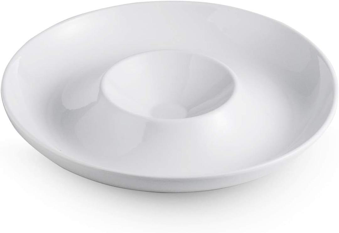 LAUCHUH Porcelain Chip and Dip Serving Set Divided Serving Trays Appetizers and Cheeses Serving Platter Compartment Dish for Mother's Day, Snack, Fruit, Veggies, Candy, 12-inch Set of 1