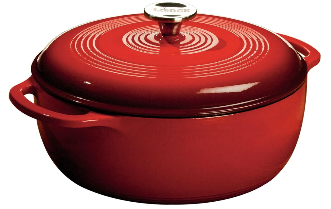 Lodge Essential Enamel Cast Iron Dutch Oven  Perfect for Bread Baking, Braising, Marinating & Slow Cooking  Features MoistureSealing Lid & Dual Handles  Kitchen Essentials  6 Quarts  Island Spice Red