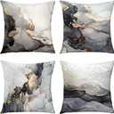 GALMAXS7 Marble Texture Black and Gold Silver Decorative Throw Pillow Covers Luxury Abstract Fluid Art Ink Soft Velvet Pillow Case Square Cushion Covers for Couch Living Room 20 x 20 Inch, Set of 4