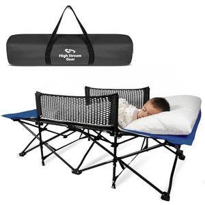 High Stream Gear Toddler Cot Bed: Kids Travel Camping and Portable Folding Cot, Great for Outdoors and Young Guests at Home. Comfortable Sleeping Bed Easy to Store and Use (Blue)