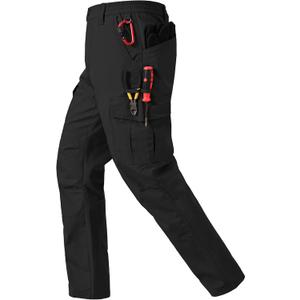 Mens Work Pants Ripstop Waterproof Cargo Pants for Men with 7 Pockets Tactical Hiking Pants (34W x 32L, Black)
