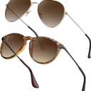 STGATN 2 Packs Round & Aviator Polarized Sunglasses for Women Men UV400 Protection (A. Round Matte Tortoise/Gradient Brown + Aviator Gold/Gradient Brown)