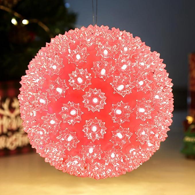 LED 6in 50 Light Starlight Sphere, LED Light Ball Sphere Light, Christmas Light Ball, 5ft Hanging Cord with S Hook, 12ft Power Cord with Stackable Plug
