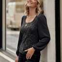 HEYTALALA Womens Puff Long Sleeve Tunic Tops Button Down Square Neck Blouse Loose Fit Basic T Shirt Elegant Tee Shirts (XXL)