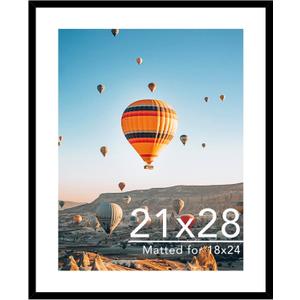 JCJMY 21x28 Picture Frame with 18x24 Mat, Display Photo 18x24 with Mat or 21 x 28 Without Mat, Wall Hanging Large 21 by 28 Poster Frame with Plexiglass, Black