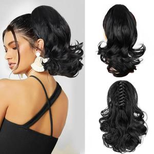 Ponytail Extension, 12 Inch Pony Tails Hair Extensions, Hold Securely, Tangle-Free,Curly Wavy Natural Looking Synthetic Claw Clip Ponytail Extension for Daily Use