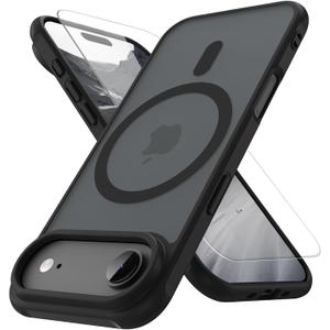 3 x Magnetic for iPhone Air Case with 1 Screen Protector [Mil-Grade Drop Protection] [Compatible with Magsafe] Shockproof Slim Translucent Matte Protective Phone Case, Black