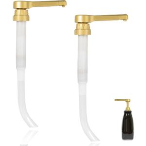 2-Pack Gold Sauce Pump Dispenser for 64 oz Bottles - Reusable 15CC Syrup Pump for Chocolate and Caramel Sauces - Sauce Pump Dispenser for Vanilla Mocha Sauces