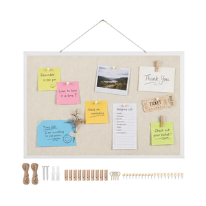 Thboxes Cork Board with Linen, 24" x 18" Double-Sided Bulletin Board Corkboard for Wall Picture Display Framed Vision Boards for Home Office School Pin Boards with 20 Pushpins &10 Clips