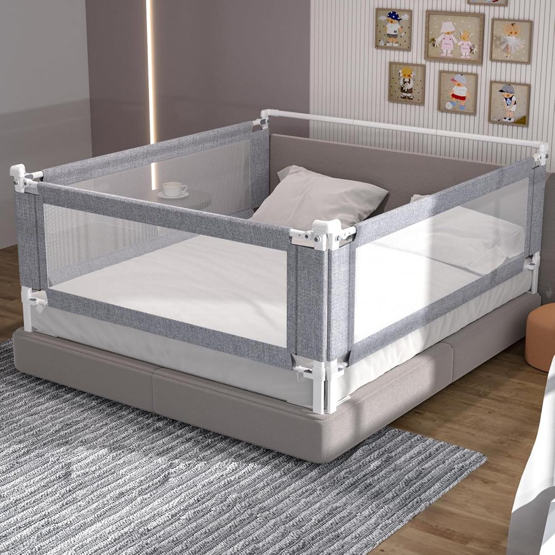 Yulongtengfei 3-Piece Califormia King Size Bed Rail for Toddlers - Adjustable Baby Bed Rail Guard, Kids Safety for Califormia King Size Bed (82.7"x82.7"x70.8"-Grey)