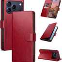 SUANPOT Compatible with iPhone 17 Pro 6.3" Wallet case with RFID Blocking Credit Card Holder,Flip Book PU Leather Protective Cover Men Women for Apple 17 Pro Phone case Red Color