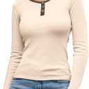 Susclude Womens Henley Shirts Long/Short Sleeve Slim Fit Tops Ribbed Knit Button Casual Tee Basic Trendy Blouse (Small)