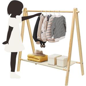 Garment Rack with Bottom Storage Shelf, Pine Wood, Dress up Rack for Kids, 35" Width