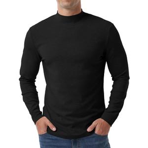Askdeer Men's T-Shirts Cotton Mock Turtleneck Long Sleeve Shirts Lightweight Thermal Pullover Sweaters (Medium, A01 Black)