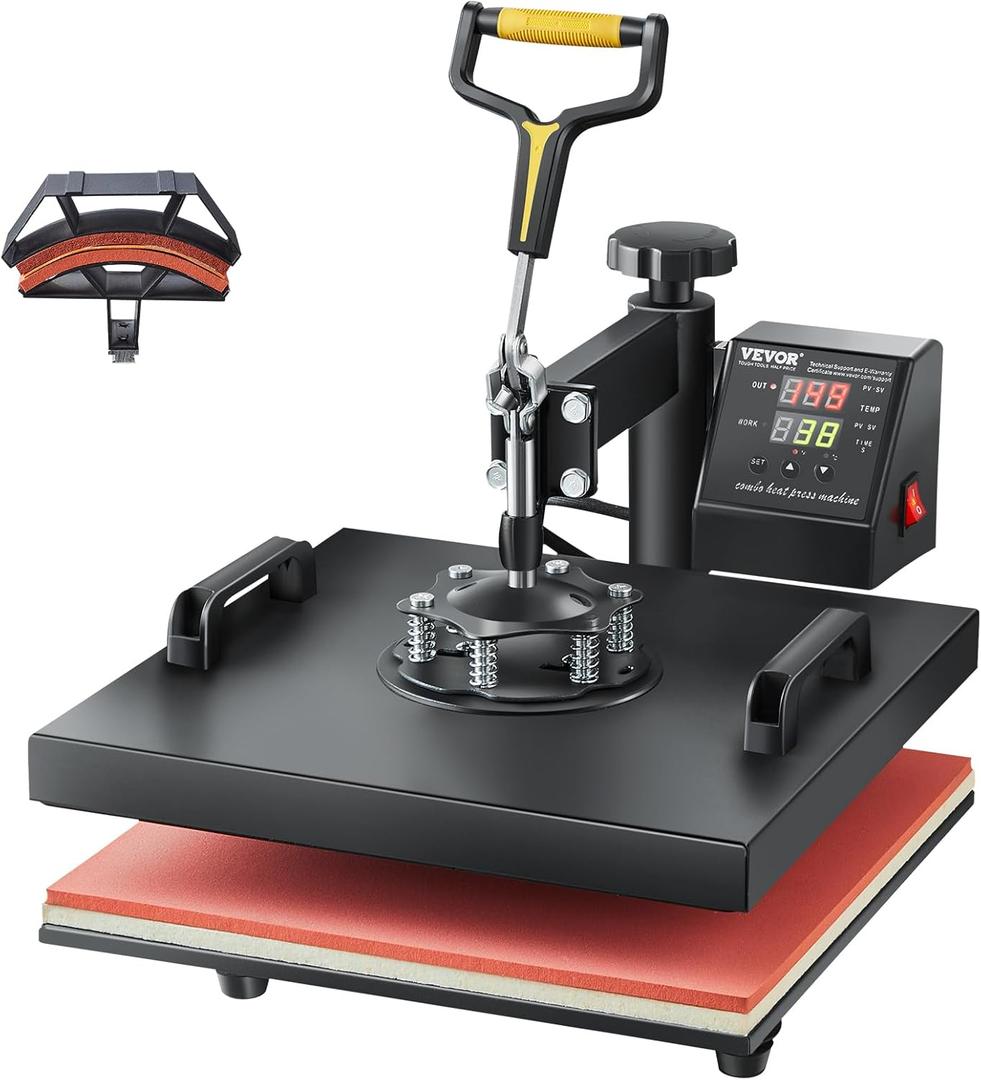 VEVOR 2 in 1 Heat Press Machine for T Shirts and Hats, 15x15 Inch Professional Swing Away Digital Tshirt Press Machine for Sublimation, Vinyl, Heat Transfer Projects