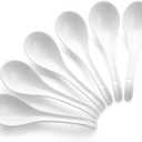 DOWAN Soup Spoons Set of 6, Ceramic Chinese Soup Spoon, Asian Soup Spoons, White Japanese Spoon Large for Ramen Pho Wonton Dumpling Miso, Deep Oval Hook Design(Soft White)