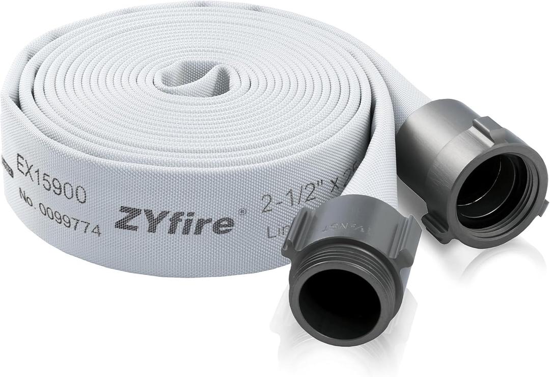 ZYfire Fire Hose - 2-1/2" ID x 25 FT Single Jacket EPDM Firefighter Hose with M  F NST/NH Aluminum Couplings 750 PSI Burst Pressure Lightweight for Use in Firefighting