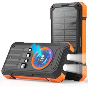 Solar Charger Power Bank 49800mAh Wireless Portable Phone Charger, 22.5W QC3.0 Fast Charging Built in 4 Cables with USB C 6 Outputs & 2 Inputs for All Cell Phone