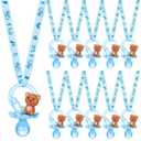 Coume 36 Pcs Shower Party Pacifiers Necklace Bear Bottle Acrylic Pacifiers Charm Pacifier Chain for Guests Gender Reveal Party Favors Prize Table Scatter(Cool,Blue)