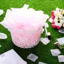 Boao Flower Girl Basket Set of 2 White Wedding Flower Baskets with Satin Bowknot and Handle for Wedding Ceremony Petals Confetti Gift Storage Collection, Hollow Design(5.90 x 4.72 x 4.33 Inch)