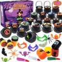 168 PCS Halloween Party Favors 24 Pack Prefilled Small Plastic Witch Cauldron Toys in Bulk Halloween Prizes Gifts Miniatures for Kids Trick or Treat,Halloween Miniatures Novelty Toys