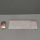 Wireless Keyboard and Mouse Ultra Slim Combo, TopMate 2.4G Silent Compact USB 2400DPI Mouse and Scissor Switch Keyboard Set with Cover, Batteries Included, for PC/Laptop/Windows/Mac  Rose Gold White