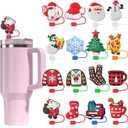 7pcs Christmas Straw Covers - Silicone Covers for 10mm Straws, Reusable Straw Cover Caps for Christmas Decor, Stanley Cup Straw Toppers Gifts Holiday Decorations