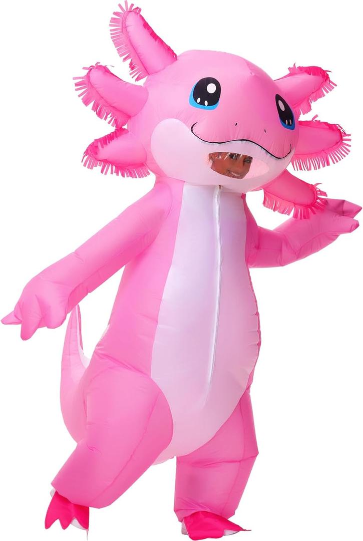 Stegosaurus Inflatable Costume Adult Axolotl Costumes Deluxe Halloween Air Blow-up Costume Pink Axolotl Costumes for Women Men Cosplay Party