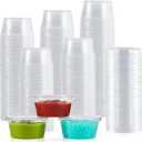 200 Sets 3.25 oz Plastic Portion Cups with Lids, 3.25 oz Plastic Sauce Cups, Jelly Shot, Disposable Condiment Containers for Food Sample, 3.25 oz - 200 pack