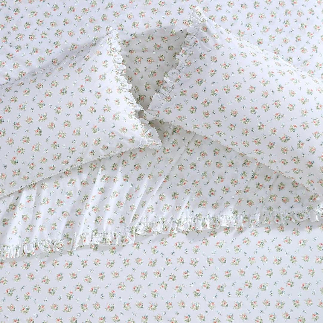Laura Ashley - Standard Pillowcase Set, Breathable Percale Cotton Bedding, Floral Home Decor (Roseford Orange, 2 Piece)