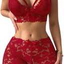 Lilosy Sexy Strappy High Waist Floral Lace Pajamas Lingerie Set Outfits XL