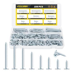 220Pcs Wood Screws Assortment Kit, 304 Stainless Steel Screws, Phillips Drive Wood Screws Assorted Screws Set 2”,1-1/2”,1-1/4”,1”,3/4”,1/2”