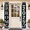 Prom Send Off Decorations 2025 Porch Sign, Black and Silver Prom Banner for Door 2025 Prom Decorations Door Banner Prom Party Decorations for High School College Graduation Prom Party Supplies