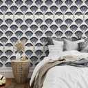 VEELIKE Geometric Peel and Stick Wallpaper Boho Navy Blue Modern Wallpaper for Bedroom Bathroom 17.7''x118'' Abstract Art Deco Wall Paper Self Adhesive Geometric Contact Paper for Cabinets Shelves