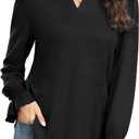 Women's Fashion Long Sleeve Tunic top Casual Loose Diamond V Neck Daily Work Shirts (Black, M)