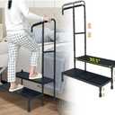 Bed Step Stool with Handle, Medical Bedside Stairs for High Beds Adults, Stepping Stool with Assist Rail Adjustable, Wide Platform Step for Elderly Seniors Handicap Mobility Two Step Stool